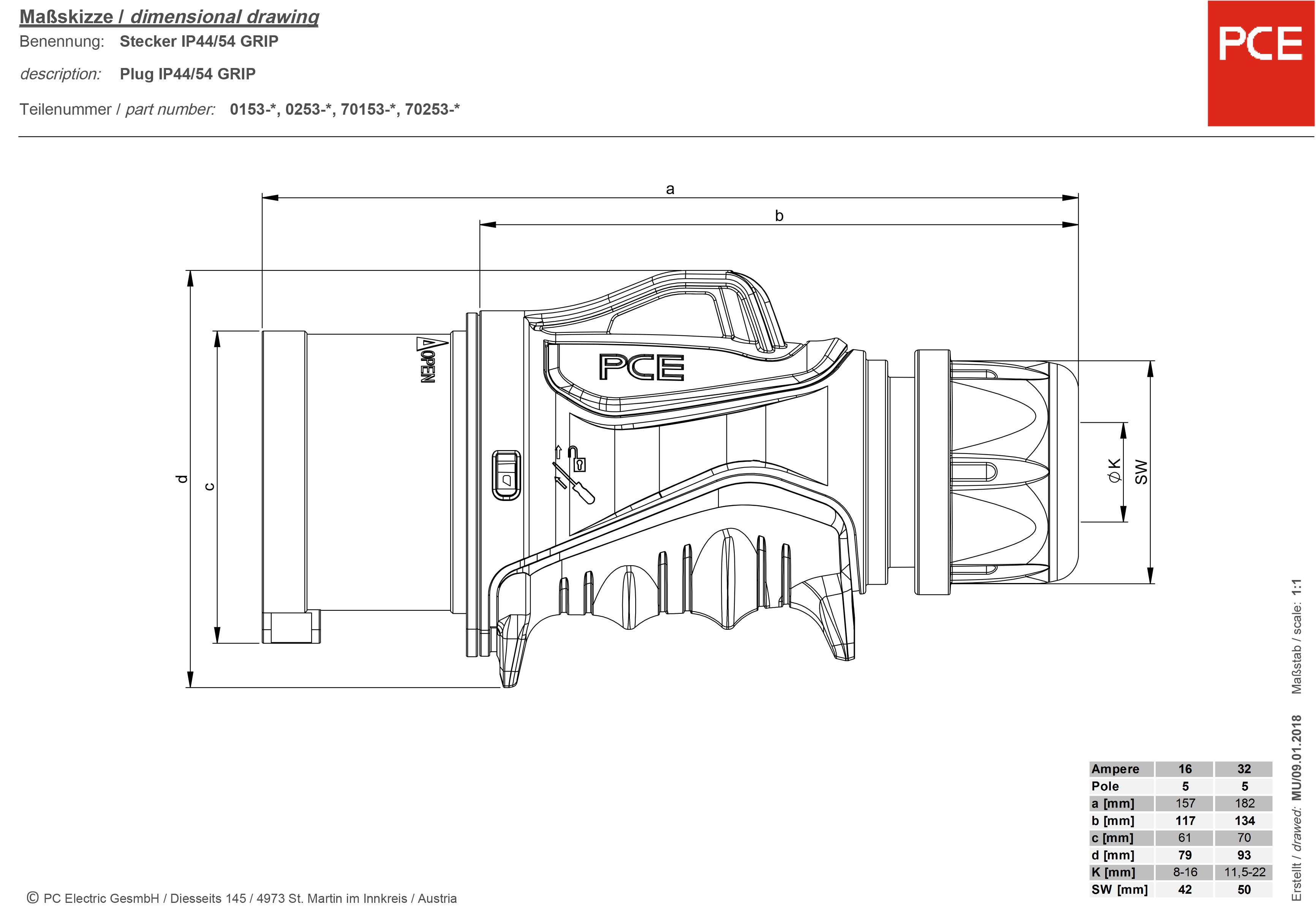 PCE 0153-6 CEE Stecker 16A 5polig 400V 1St.