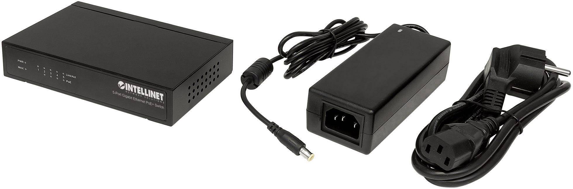 Intellinet 5-Port Gigabit PoE+ Switch 4 x PSE PoE-Ports IEEE 802.3at/af 60 W Desktop Netzwerk Switch RJ45 10 / 100 / 1000 MBit/s IEEE 802.3af