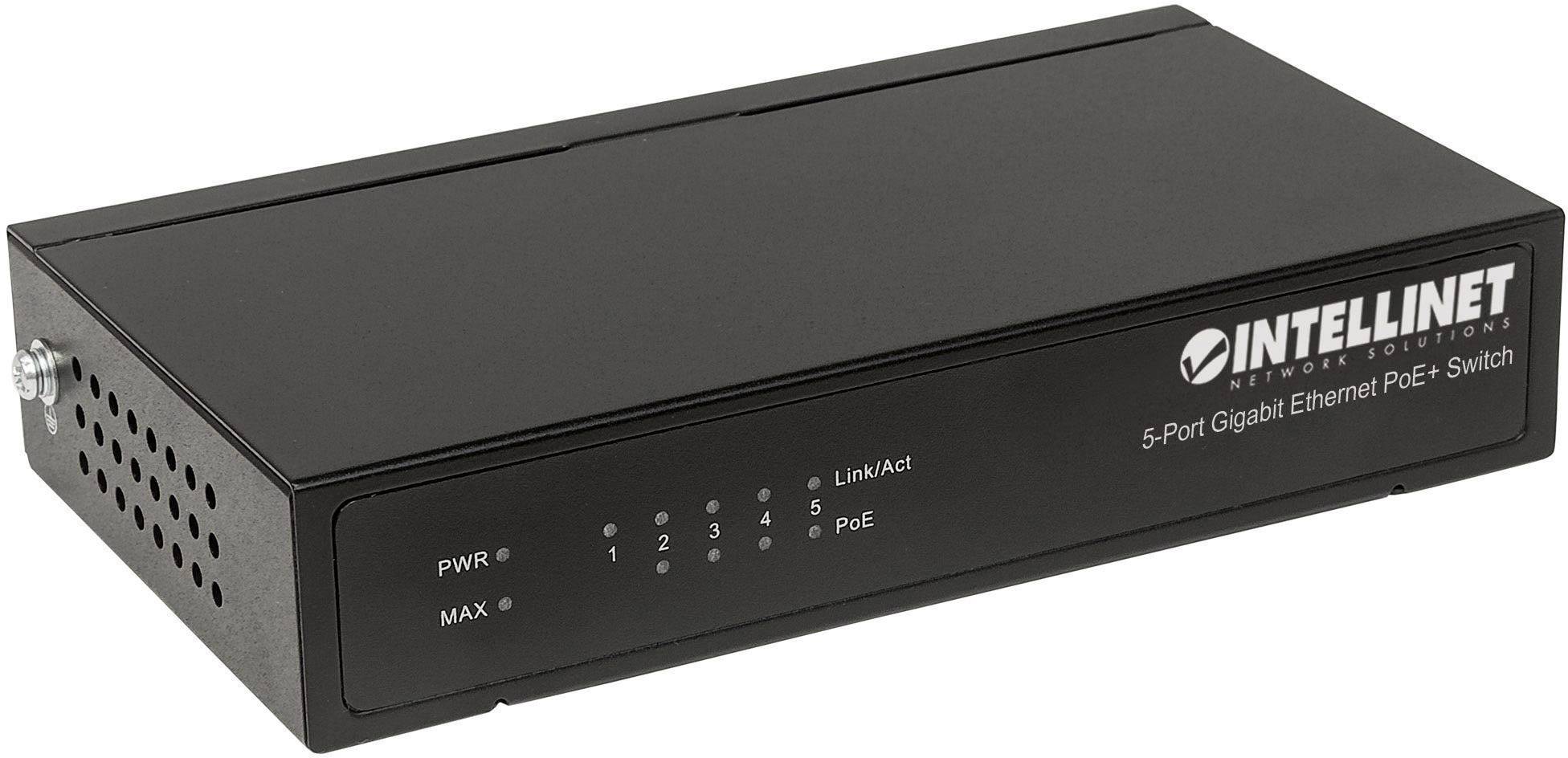 Intellinet 5-Port Gigabit PoE+ Switch 4 x PSE PoE-Ports IEEE 802.3at/af 60 W Desktop Netzwerk Switch RJ45 10 / 100 / 1000 MBit/s IEEE 802.3af