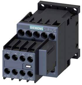 Ein schwarzes Siemens Sirius Schützgerät mit mehreren Anschlüssen, hauptsächlich verwendet in elektrischen Schaltkreisen zur Steuerung von Motoren.