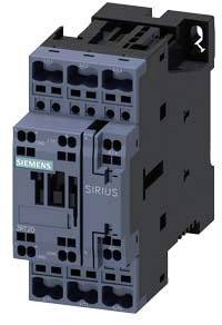 Ein schwarzer Siemens Sirius Schütz mit mehreren Kontakten und Anschlüssen, wahrscheinlich zur Steuerung elektrischer Motoren.