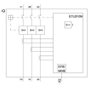 Schaltplan eines Leistungsschalters mit ETU310M-Steuereinheit, zeigt Schaltkreisteile und Verbindungen mit Bezeichnungen '+Q', 'EFB/MMB'.