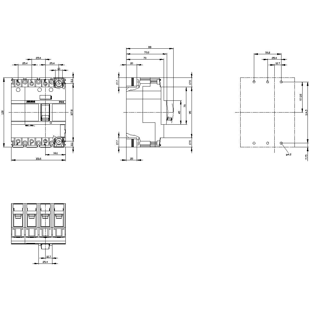 Siemens 3VA1150-4GD42-0AA0 Leistungsschalter 1 St. Einstellbereich (Strom): 50 - 50A Schaltspannung (max.): 690 V/AC (B x H x T)