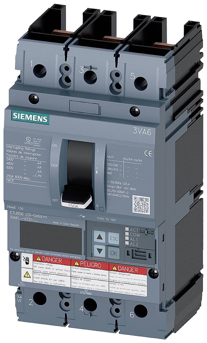 Siemens 3VA6115-6KT31-0AA0 Leistungsschalter 1 St. Einstellbereich (Strom): 60 - 150 A Schaltspannung (max.): 600 V/AC (B x H x T) 105 x 198 x 86 mm