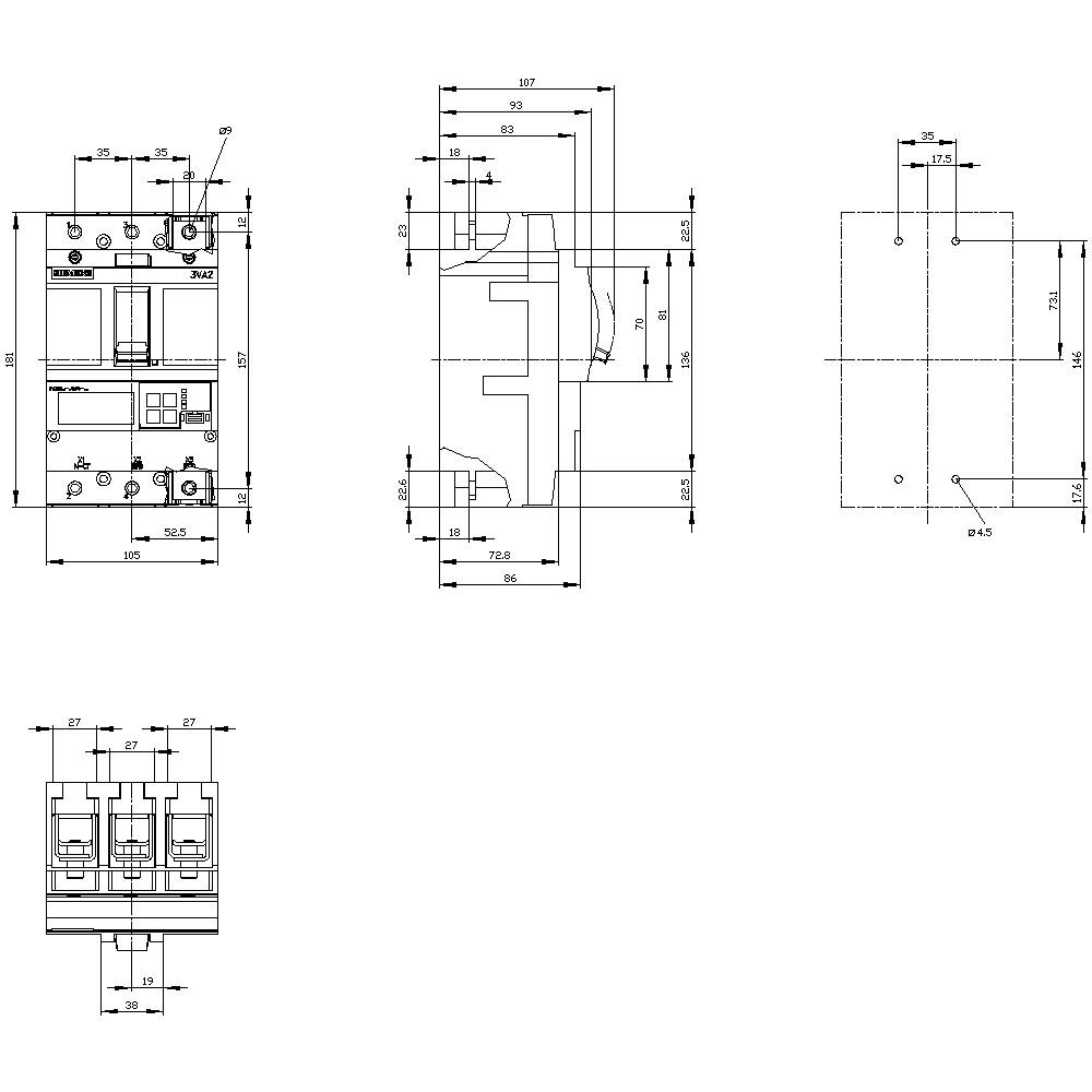 Siemens 3VA2125-6JQ36-0AA0 Leistungsschalter 1 St. Einstellbereich (Strom): 10 - 25 A Schaltspannung (max.): 690 V/AC (B x H x T) 105 x 181 x 86 mm