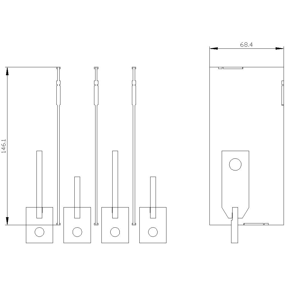 Technische Zeichnung eines Bauteils mit Maßen: Höhe 1461 mm, Breite 68.4 mm. Darstellung mehrerer Ansichten und Details.