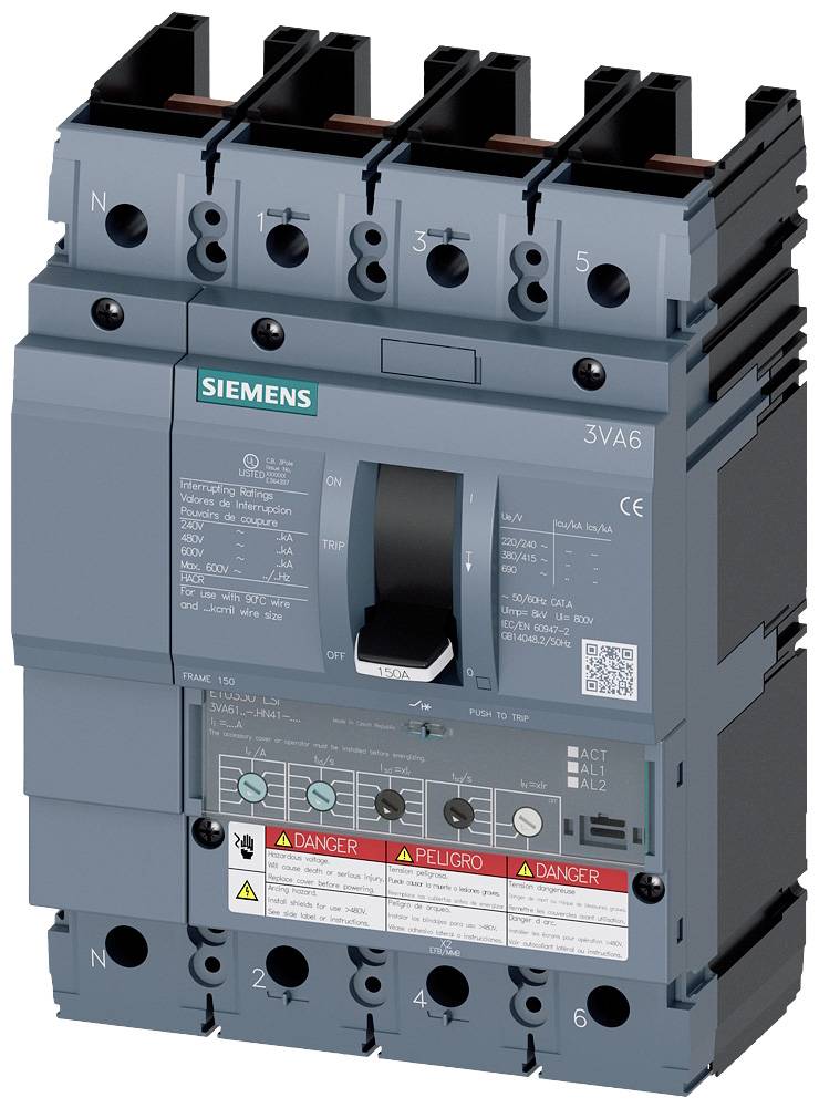 Siemens 3VA6115-7HN41-2AA0 Leistungsschalter 1 St. Einstellbereich (Strom): 60 - 150 A Schaltspannung (max.): 600 V/AC (B x H x T) 140 x 198 x 86 mm