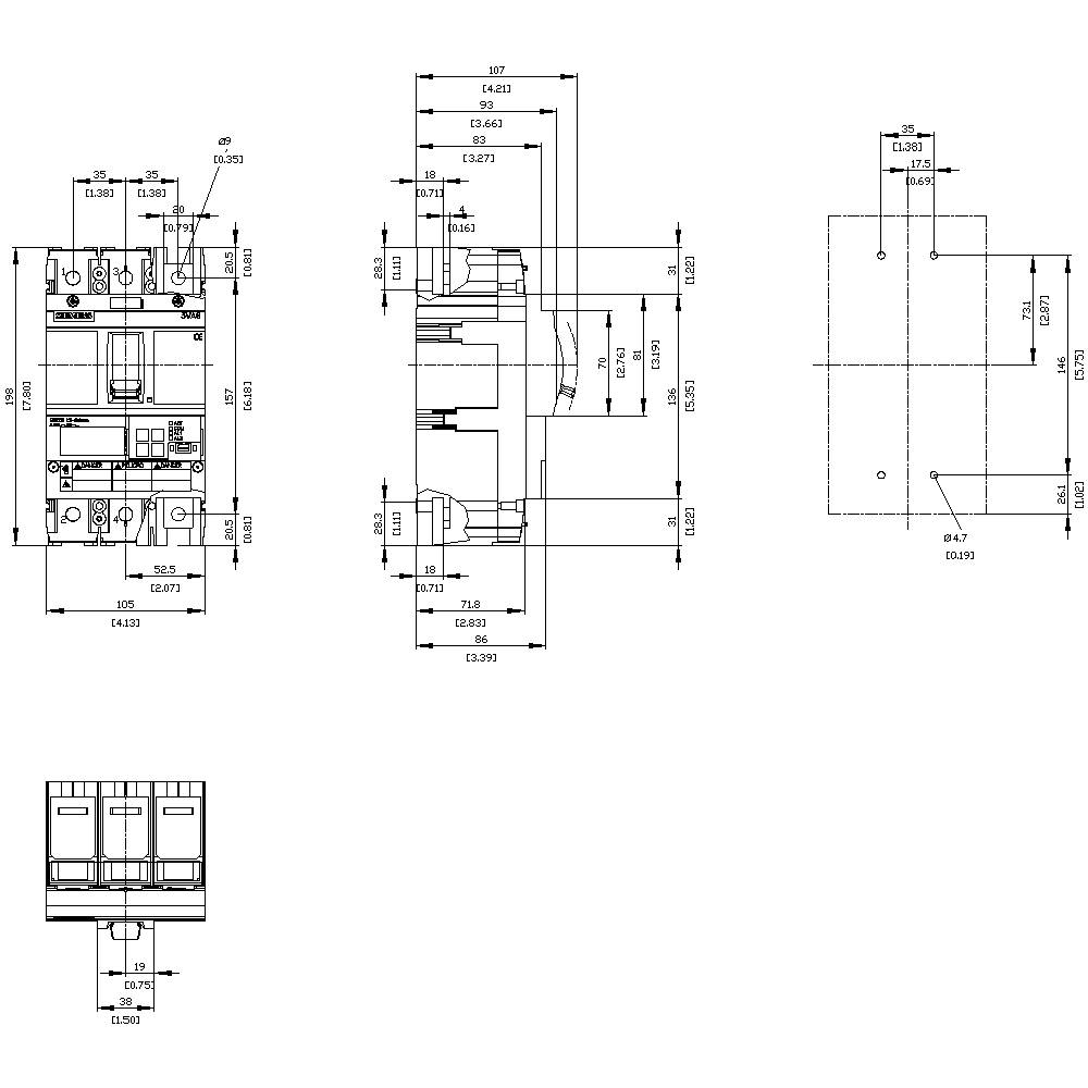 Siemens 3VA6115-7JT31-2AA0 Leistungsschalter 1 St. Einstellbereich (Strom): 60 - 150 A Schaltspannung (max.): 600 V/AC (B x H x T) 105 x 198 x 86 mm