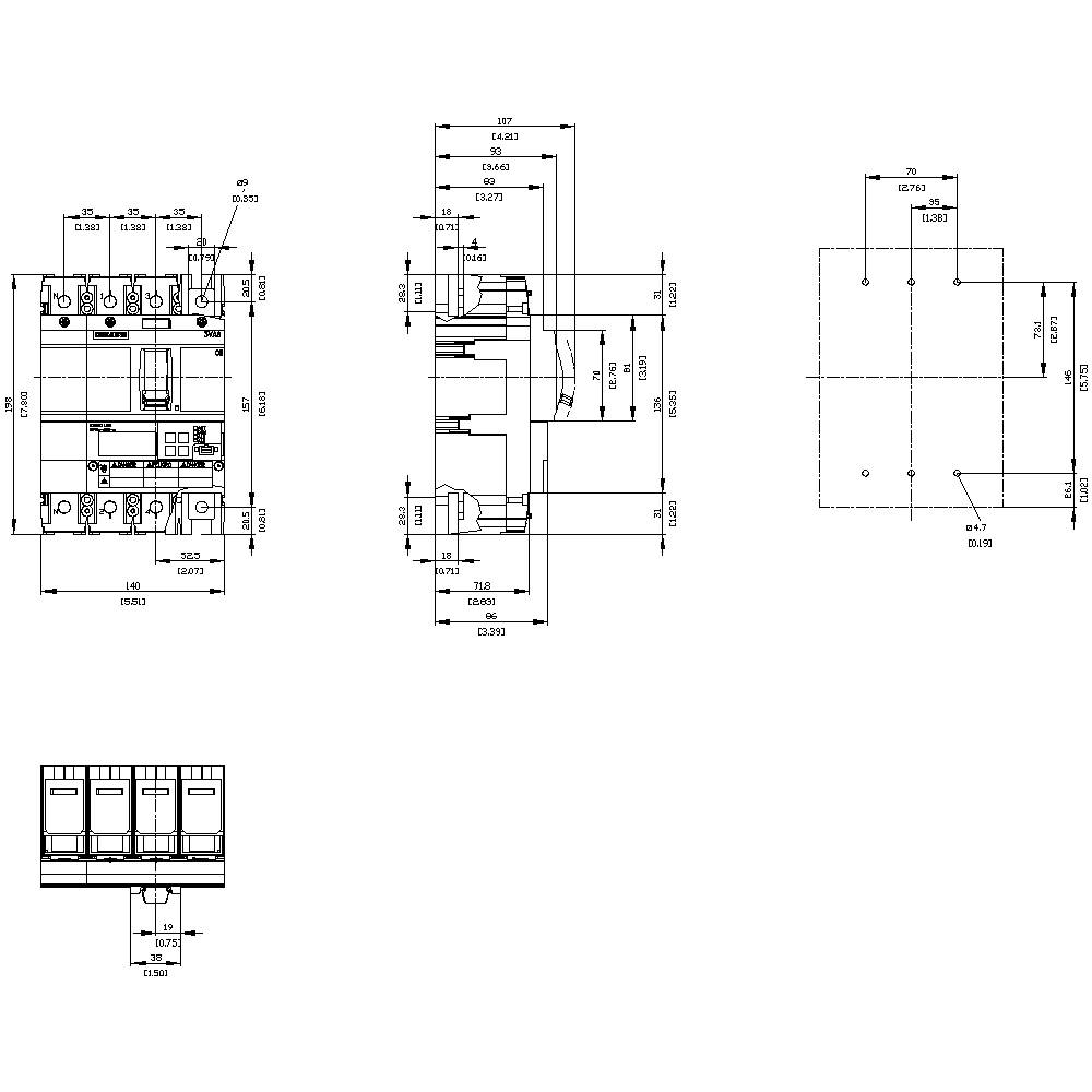 Siemens 3VA6115-8JQ41-2AA0 Leistungsschalter 1 St. Einstellbereich (Strom): 60 - 150 A Schaltspannung (max.): 600 V/AC (B x H x T) 140 x 198 x 86 mm