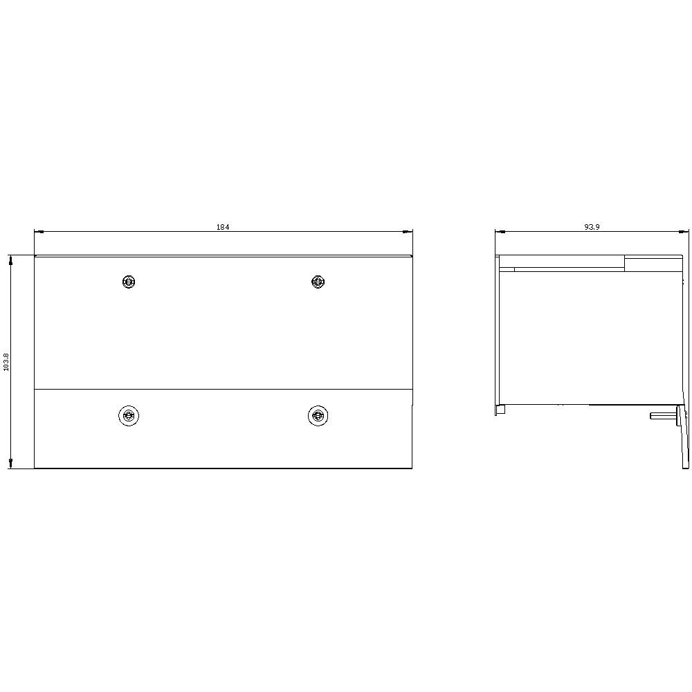 Technische Zeichnung zeigt eine rechteckige Fläche mit Länge 104 cm und Breite 53 cm, Seitenansicht rechts 93,9 cm. Maße sind markiert.