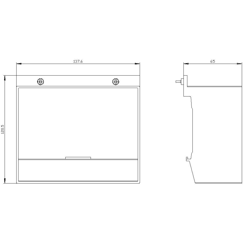 Technische Zeichnung eines rechteckigen Objekts mit Abmessungen. Breite 137,6 cm, Höhe 82,5 cm, Tiefe 6,5 cm. Frontal- und Seitenansicht.