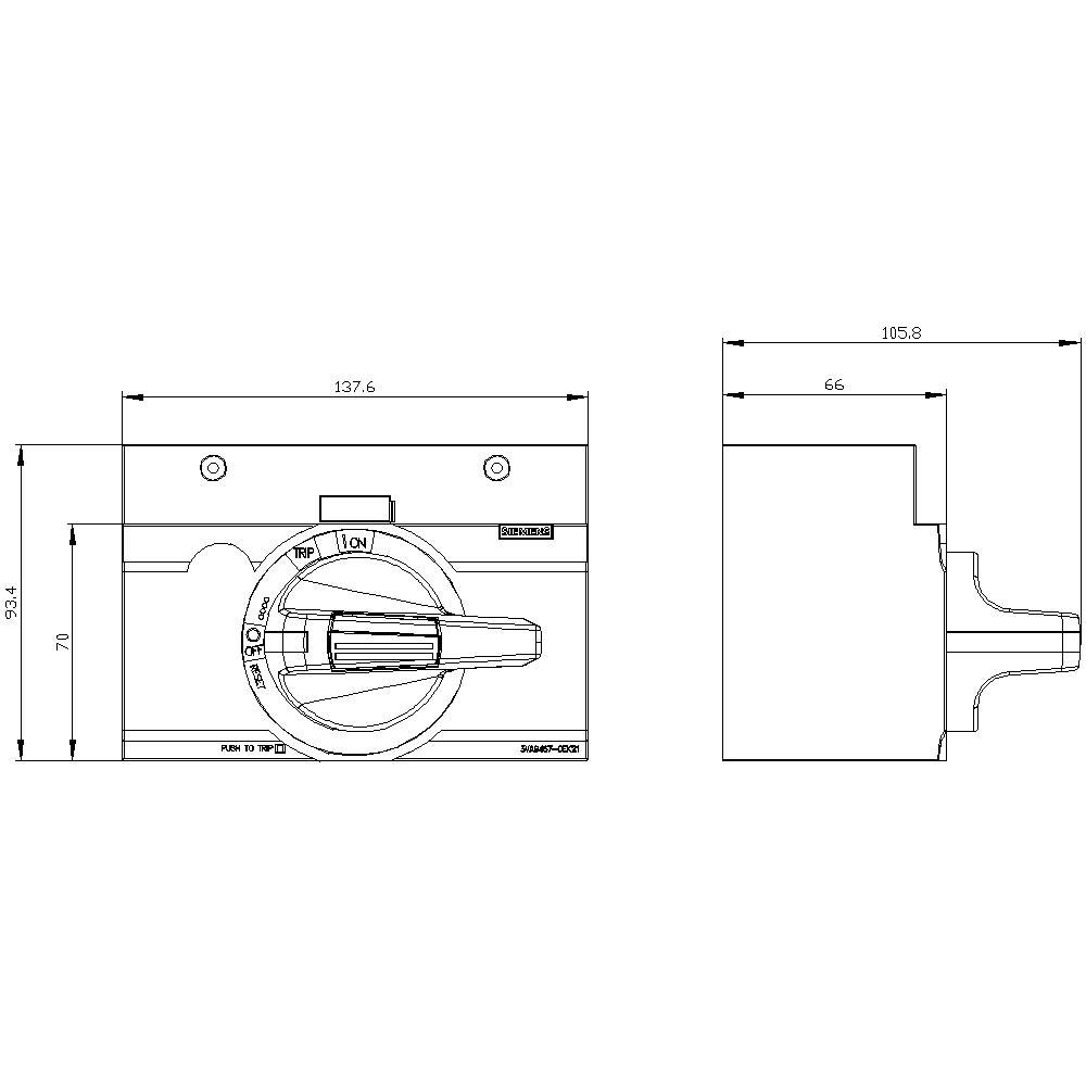 'Technische Zeichnung eines Schalters, zeigt Abmessungen: 137,6 mm Breite, 66 mm Tiefe.'