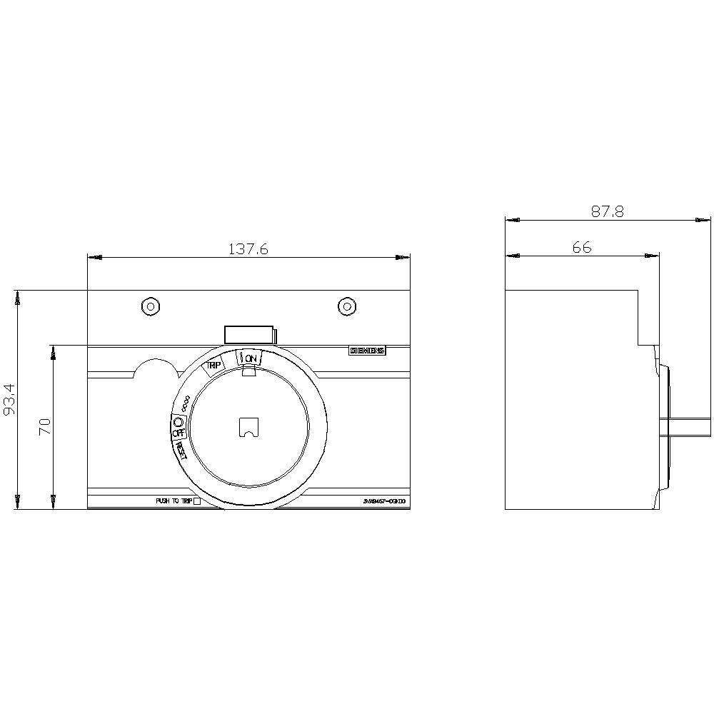 Technische Zeichnung einer Kamera mit Abmessungen: Breite 137,6 mm, Höhe 93,4 mm, Tiefe 66 mm. Vorder- und Seitenansicht.