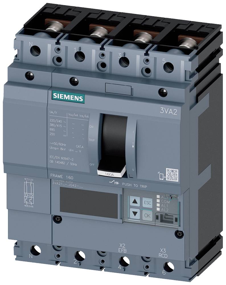 Siemens 3VA2116-8JQ42-0AA0 Leistungsschalter 1 St. Einstellbereich (Strom): 63 - 160 A Schaltspannung (max.): 690 V/AC (B x H x T) 140 x 181 x 86 mm