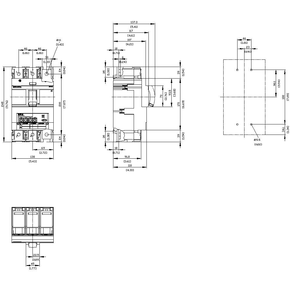 Siemens 3VA6325-7HM31-0AA0 Leistungsschalter 1 St. Einstellbereich (Strom): 100 - 250 A Schaltspannung (max.): 600 V/AC (B x H x T) 138 x 248 x 110