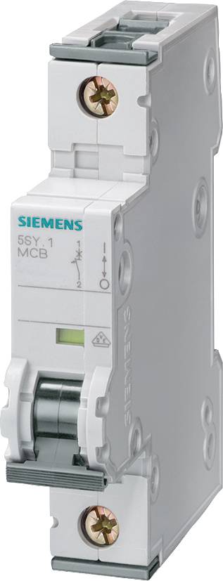 Ein Siemens-Sicherungsautomat mit Hebel oben und Beschriftung 'SSY1 MCB'. Geeignet für elektrische Schutzfunktionen.