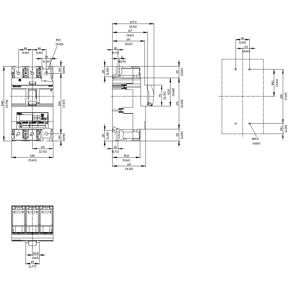 Siemens 3VA6325-8JP31-2AA0 Leistungsschalter 1 St. Einstellbereich (Strom): 100 - 250 A Schaltspannung (max.): 600 V/AC (B x H x T) 138 x 248 x 110