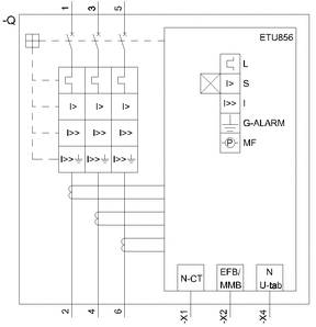 Schaltplan eines Geräts mit Etiketten und Symbolen zur Steuerung elektronischer Komponenten, Modellbezeichnung 'ETU856'.