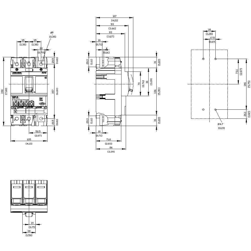 Siemens 3VA6210-8HM31-2AA0 Leistungsschalter 1 St. Einstellbereich (Strom): 40 - 100 A Schaltspannung (max.): 600 V/AC (B x H x T) 105 x 198 x 86 mm