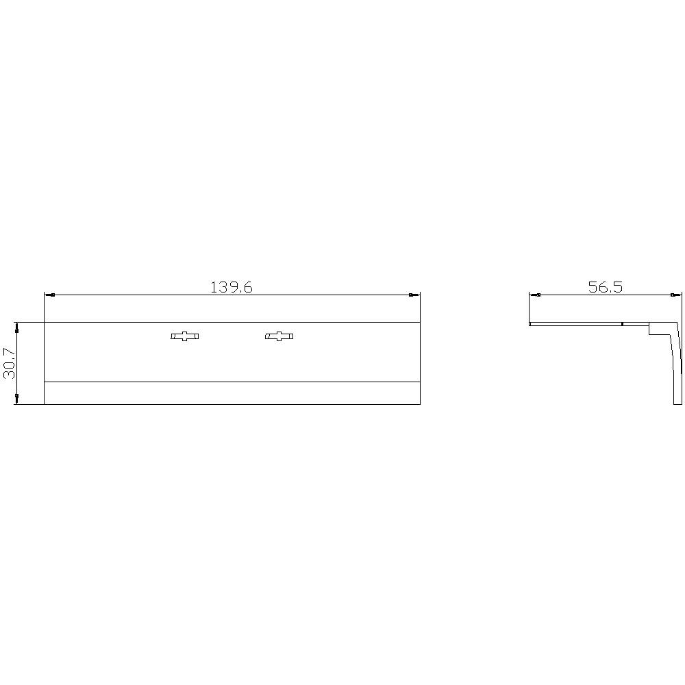 Technische Zeichnung eines rechteckigen, wandmontierten Waschtisches mit den Maßen 139,6 cm Breite, 30,7 cm Höhe und 56,5 cm Tiefe.