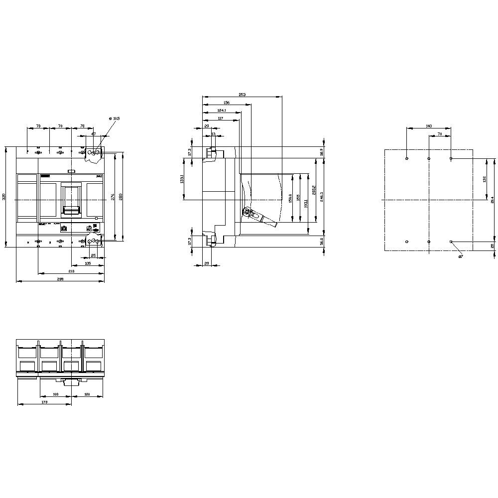 Siemens 3VA2510-6HK42-0AA0 Leistungsschalter 1 St. Einstellbereich (Strom): 400 - 1000 A Schaltspannung (max.): 690 V/AC (B x H x T) 280 x 320 x 120