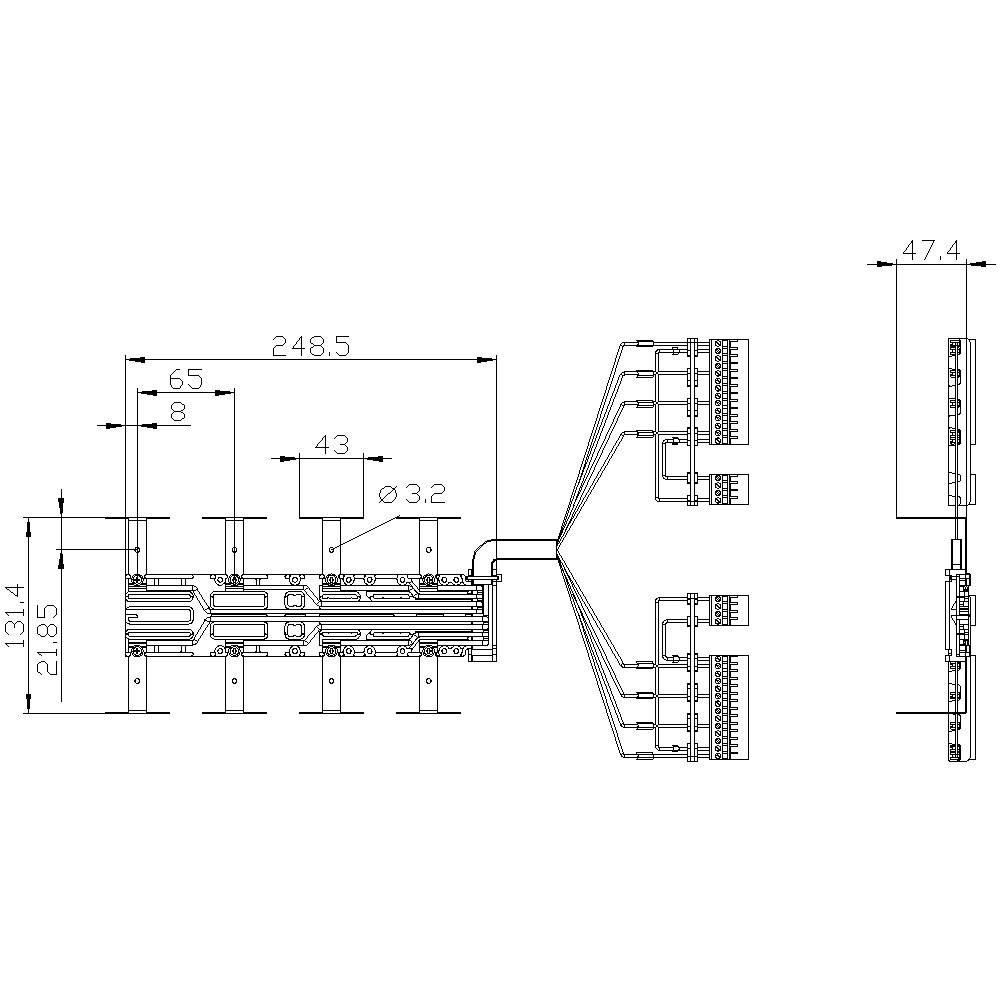 Technische Zeichnung eines mechanischen Bauteils mit Abmessungen. Zeigt Details und Verbindungen für Konstruktion oder Montage.