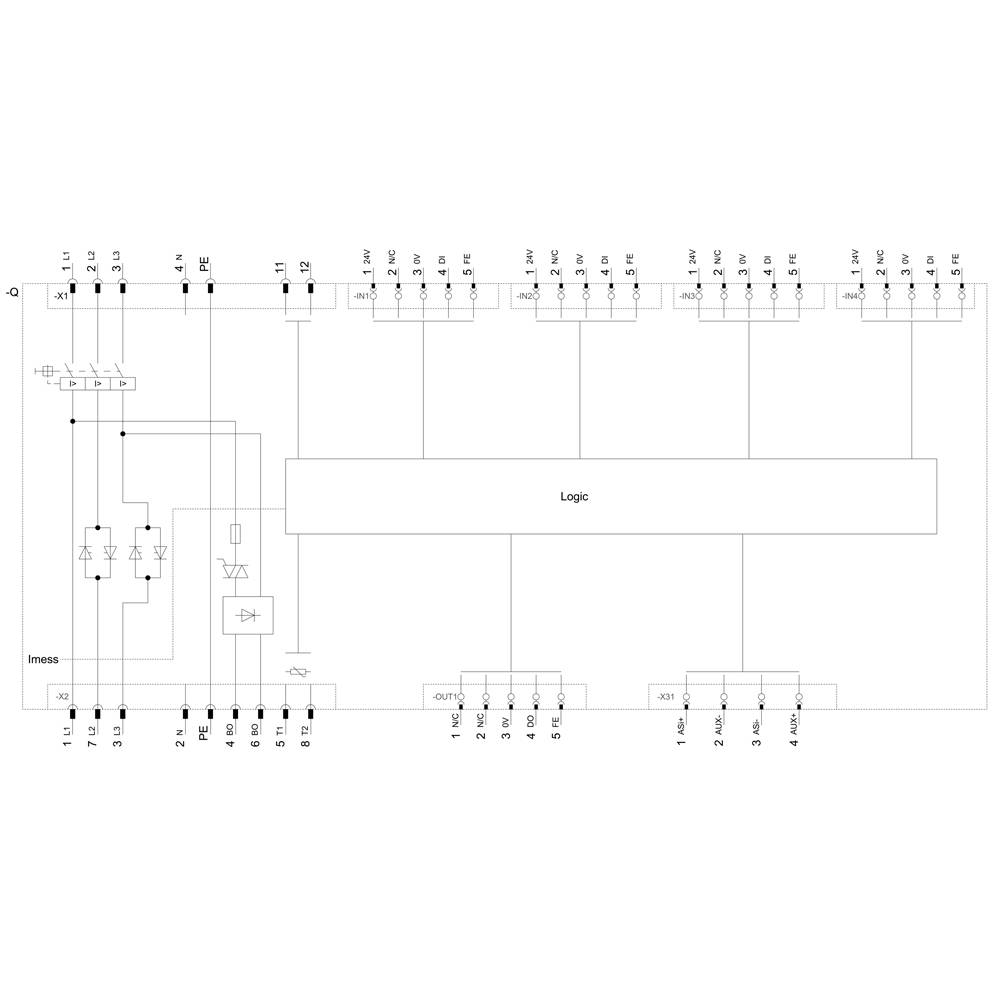 Schaltplan eines elektronischen Schaltkreises mit Logikbausteinen; zeigt Eingänge, Ausgänge und Verbindungspfade.