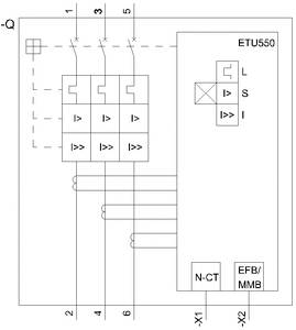 Diagramm eines ETU550-Schaltkreises mit Schaltern, Anschlüssen und Etiketten 'L', 'S', 'I'. Zeigt Verbindungen und Beschriftungen.