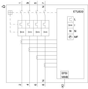 Schematische Darstellung eines elektrischen Schaltplans mit vier untereinander verbundenen Schaltern und einer Steuereinheit ETU820 rechts.