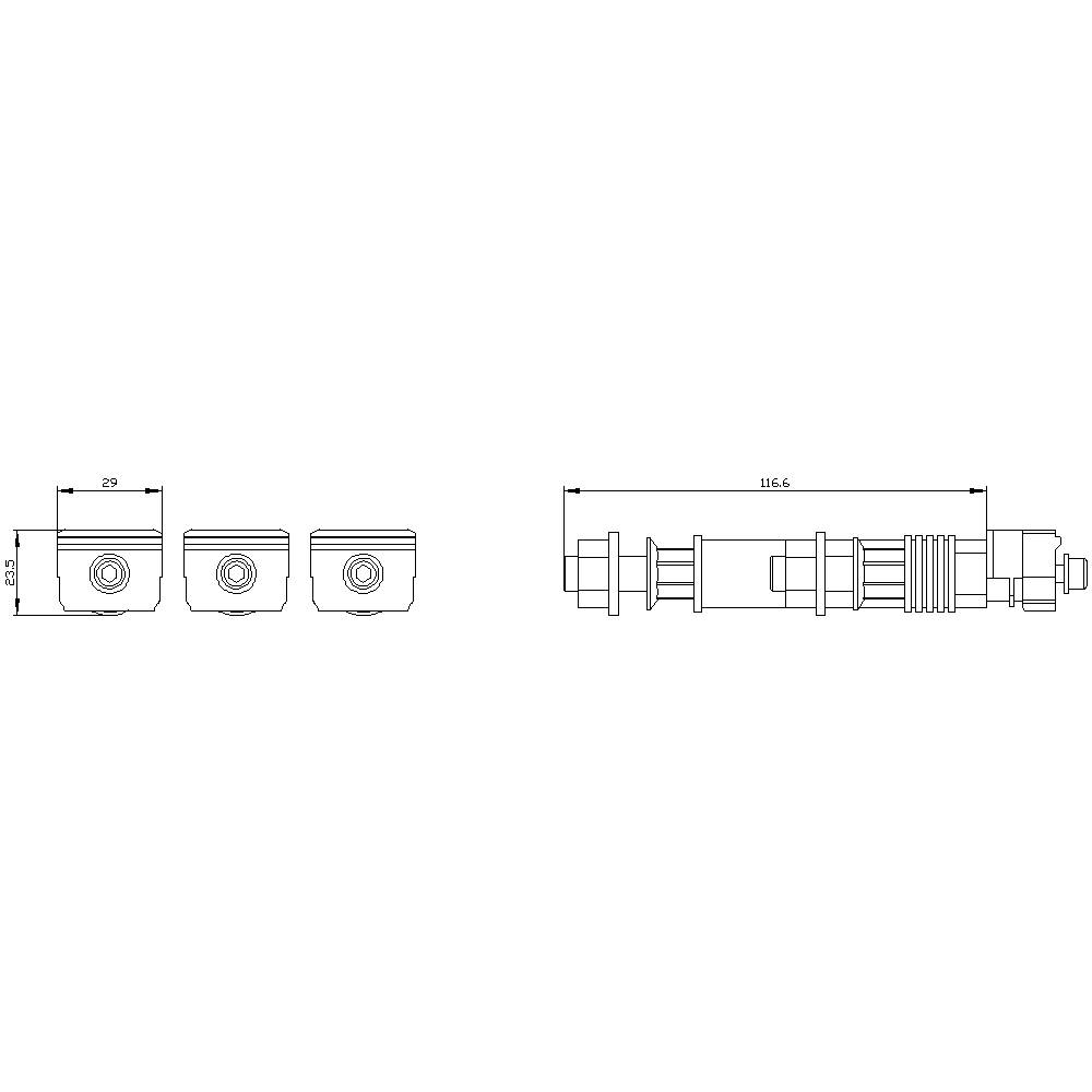 Technische Zeichnung eines Zylinders mit Maßen. Seitenansichten zeigen Details und Abmessungen der Komponenten. Links: 26,5 mm; rechts: Länge 66 mm.