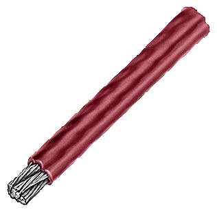 Roter, welliger Draht mit freiliegenden Metalllitzen am Ende.
