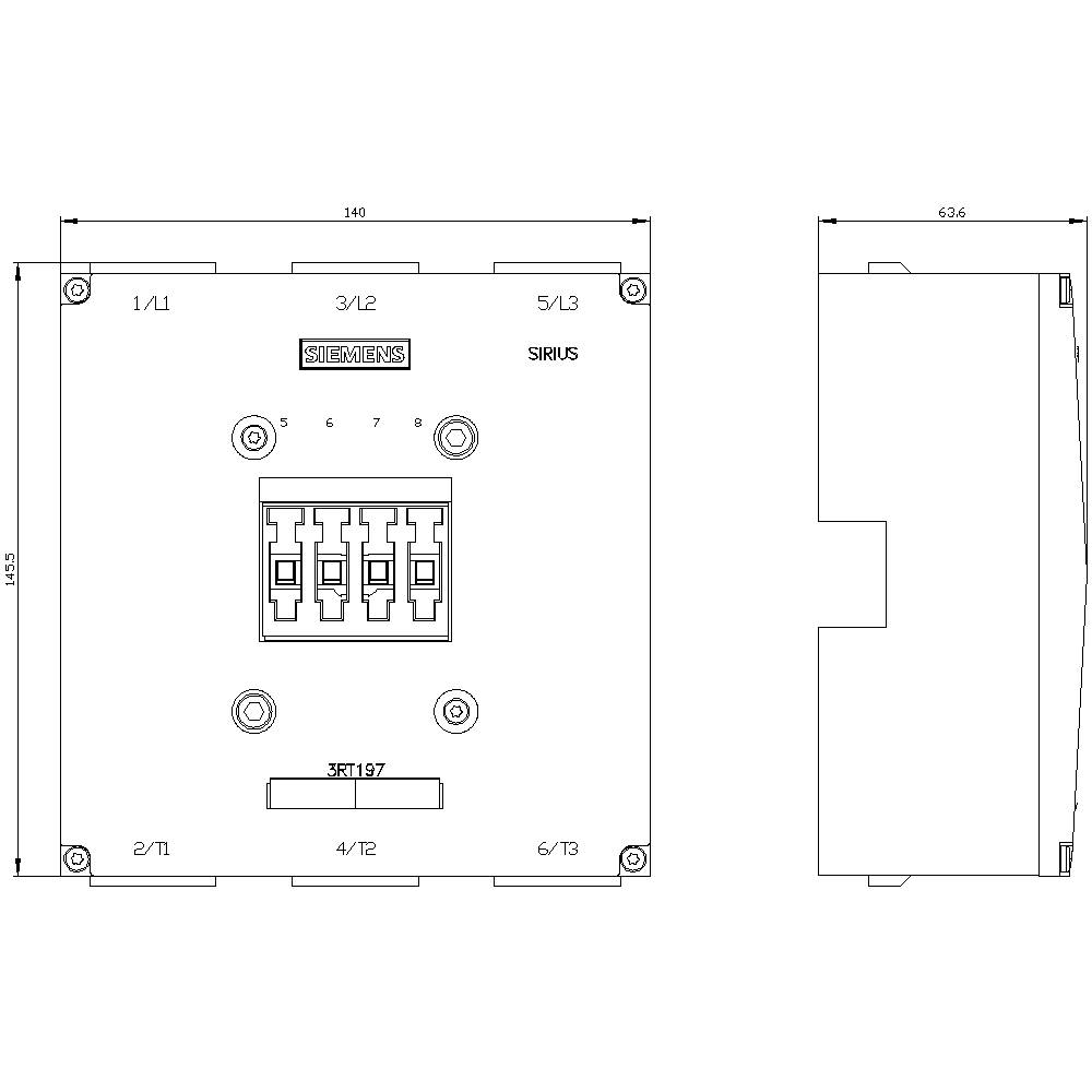 Technische Zeichnung eines elektrischen Geräts mit Anschlussdiagramm, zeigt Schalter und Maße. Oben rechts Firmenlogo 'Siemens'.