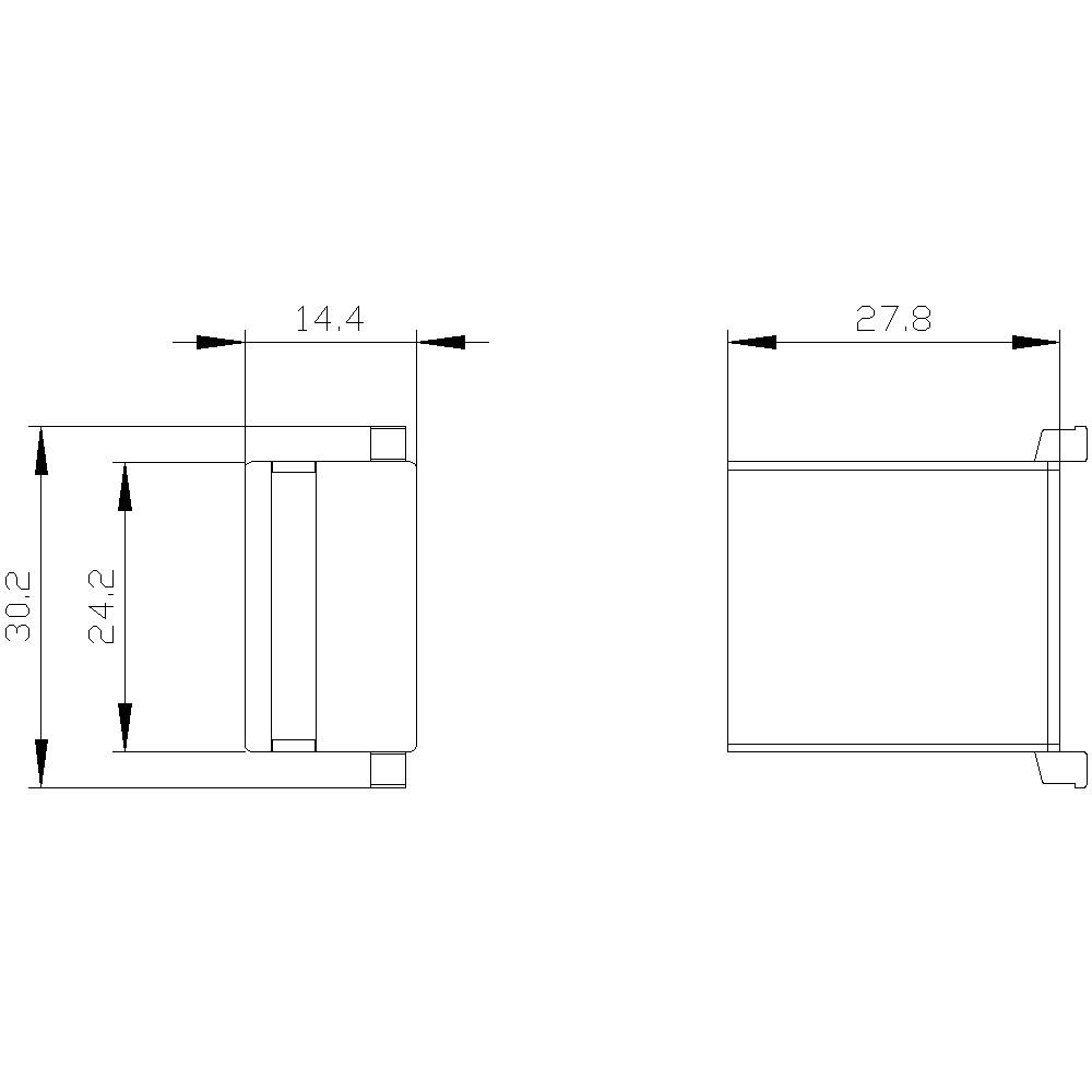 Technische Zeichnung von zwei verschiedenen Ansichten einer rechteckigen Struktur mit Abmessungen: 302 x 242 x 14,4 und 27,8 mm.
