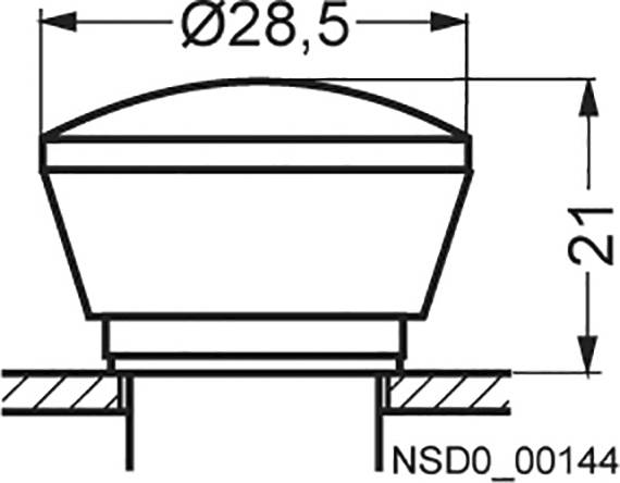 Technische Zeichnung eines zylindrischen Bauteils mit einem Durchmesser von 28,5 mm und einer Höhe von 21 mm, Teilnummer NSD0_00144.
