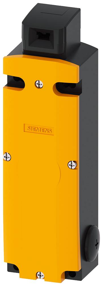 Orange-braunes Sicherheitsbauteil in rechteckiger Form mit vier sichtbaren Schrauben, Branding-Aufschrift in der Mitte der Vorderseite.