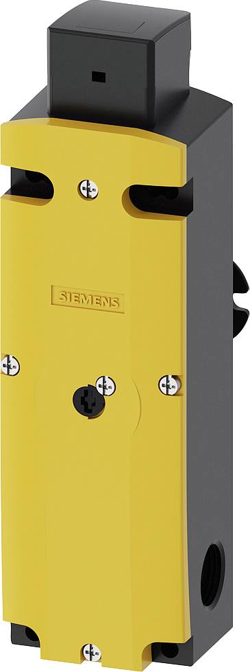 Ein gelbes Sicherheitsmodul von Siemens mit schwarzem Gehäuse, erkennbar an der rechteckigen Form und mehreren Schrauben.