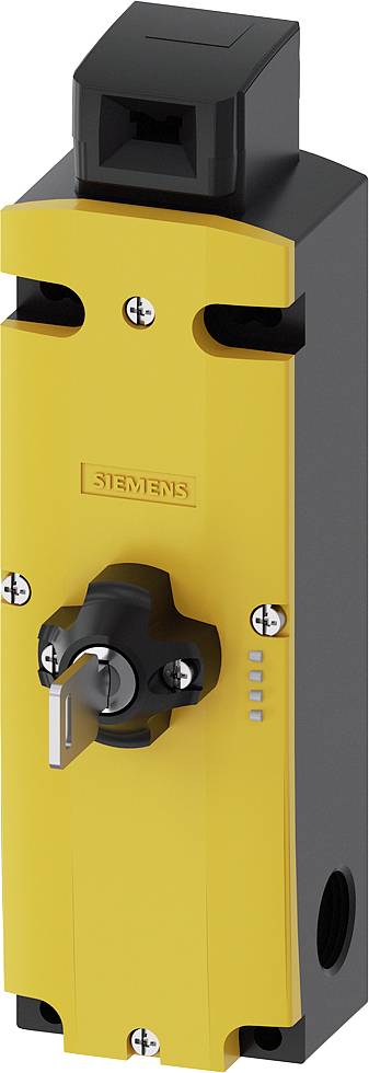 Gelber Sicherheitsschalter mit schwarzem Hebel und Herstellerlogo, für industrielle Anwendungen zur Sicherheitsabschaltung geeignet.