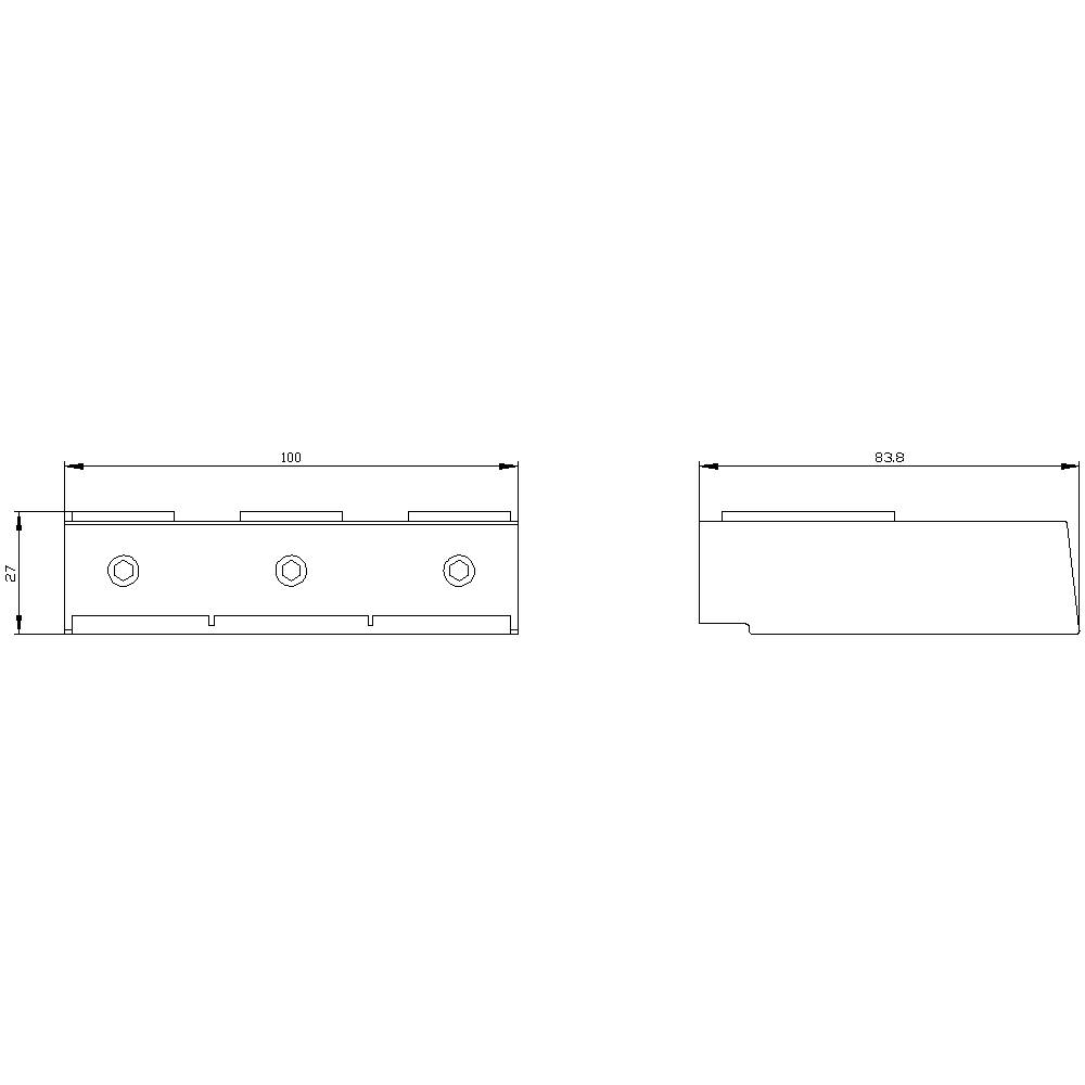 Zeichnung eines rechteckigen Metallteils mit markierten Maßen: 100 mm Breite, 62 mm Höhe. Enthält drei gleichmäßig verteilte Bohrungen.