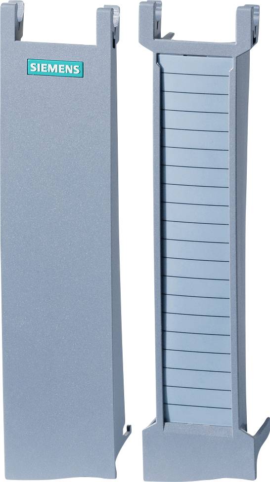Zwei graue Siemens-Abdeckungen für elektronische Geräte, eine geschlossen, die andere mit sichtbaren inneren Lamellen.