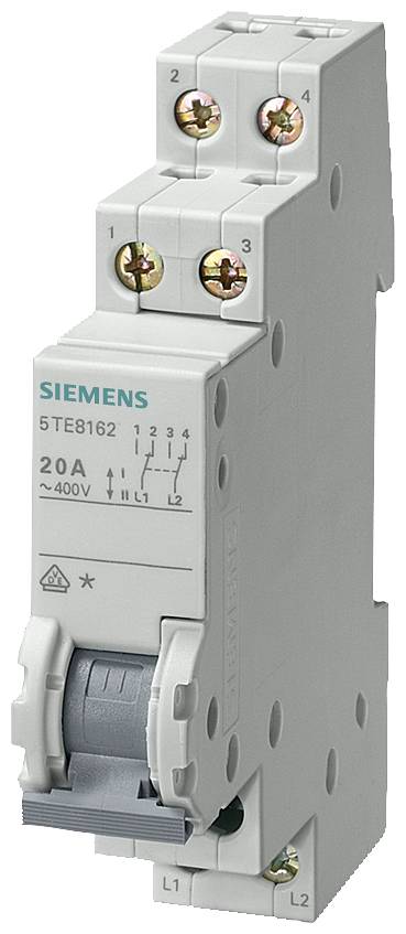 Stromkreisautomat von Siemens, Modell 5TE8162, 20 Ampere, 400 Volt, mit Kippschalter und Klemmen für elektrische Installationen.