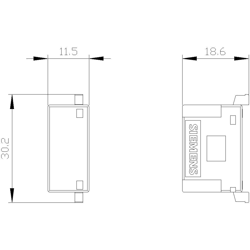 Technische Zeichnung eines rechteckigen Moduls mit den Abmessungen 30,2 mm x 11,5 mm x 18,6 mm.