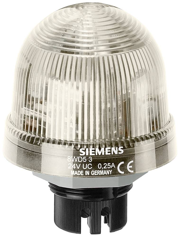 Kuppelförmiges Signallicht von Siemens mit geriffelter Oberfläche, 8VD5-3 Modell, 24V UC, 0,25A, hergestellt in Deutschland.