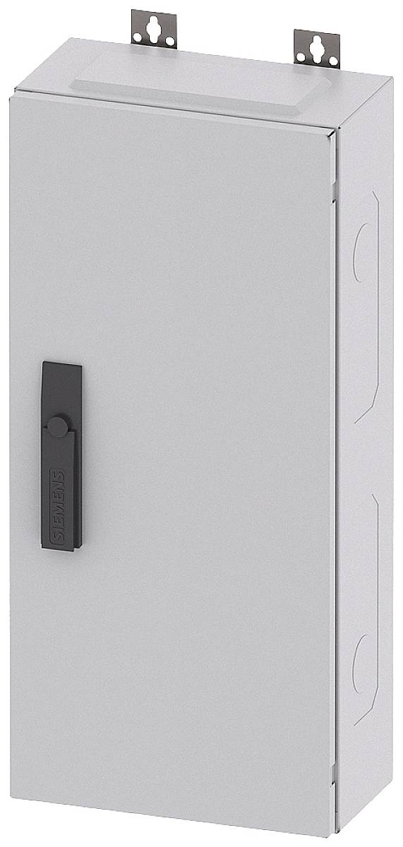 Metallschrank mit schwarzen Griff und zwei Befestigungslaschen oben.