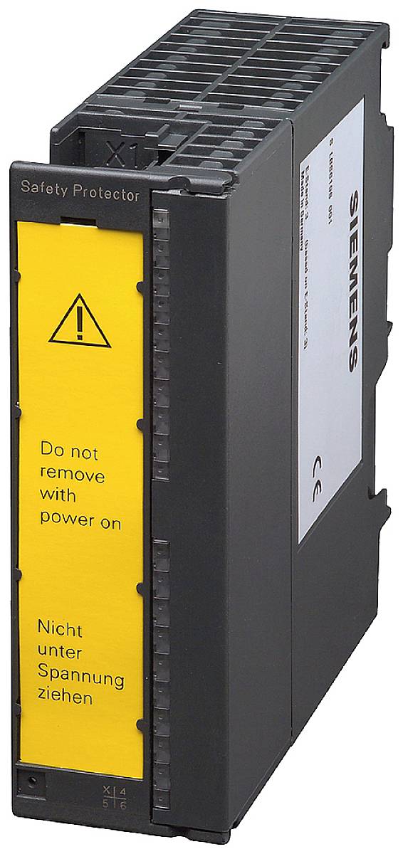 Ein schwarzes elektronisches Gerät mit gelber Warnung: 'Nicht unter Spannung ziehen.' Herstellername rechts oben sichtbar.