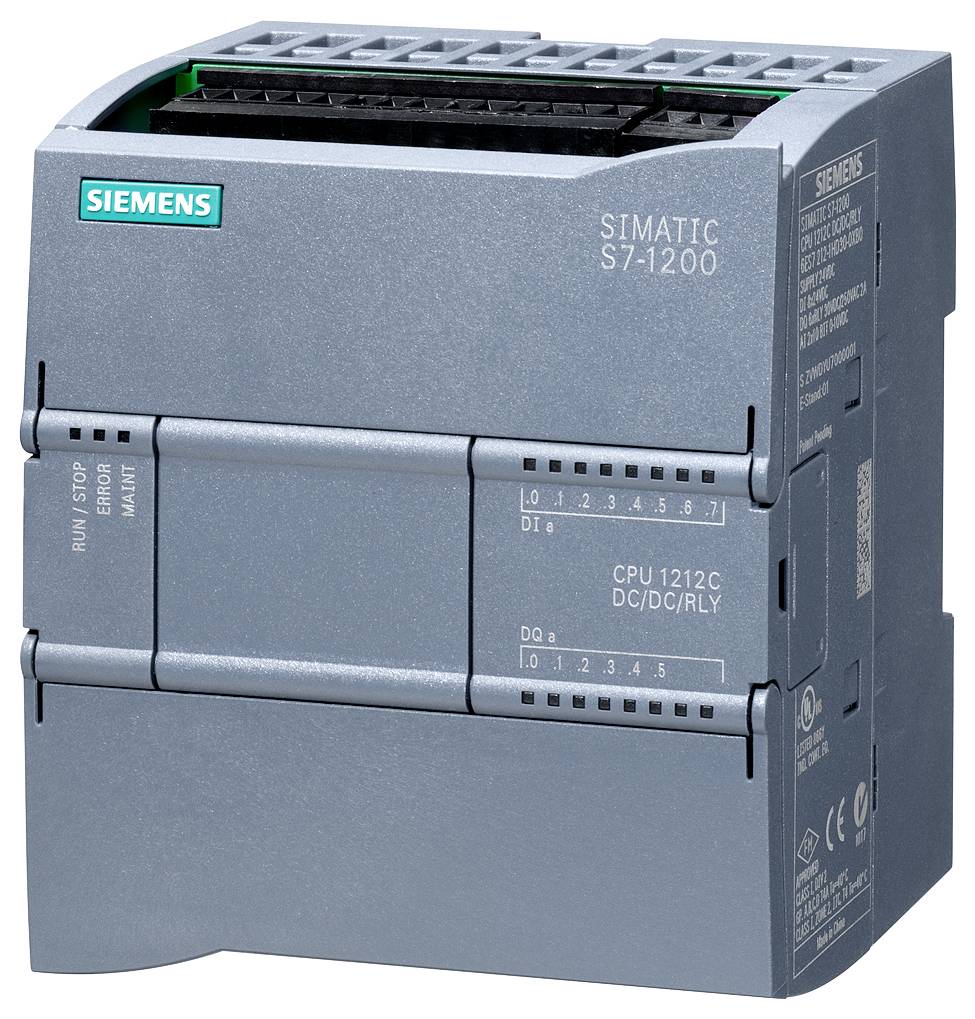 Siemens SIMATIC S7-1200, eine kompakte speicherprogrammierbare Steuerung (SPS) für Automatisierungsaufgaben in der Industrie.