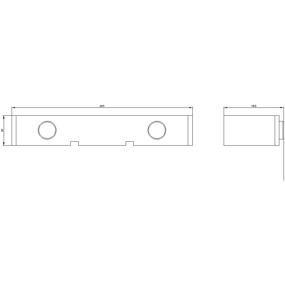 Technische Zeichnung eines länglichen rechteckigen Bauteils mit zwei Löchern, Maßen und Seitenansicht; Breite 870 mm, Höhe 70 mm.