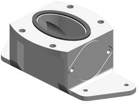 Technische Zeichnung eines Gehäuses mit mehreren Schraubenlöchern und einer ovalen Öffnung oben, verwendet in mechanischen Anwendungen.