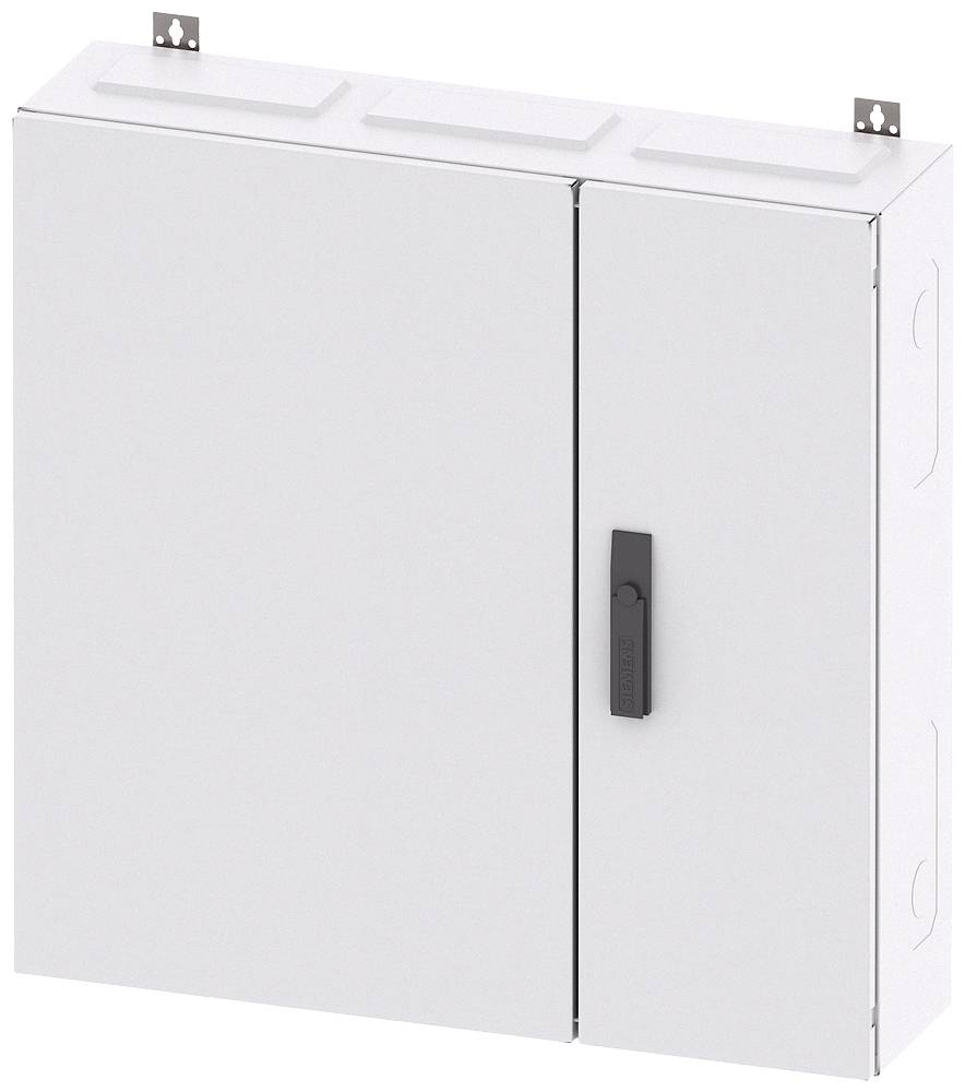 Elektrischer Verteilerkasten aus Metall mit zwei Türen, montierbar an der Wand. Geeignet zur sicheren Aufbewahrung von Elektroinstallationen.