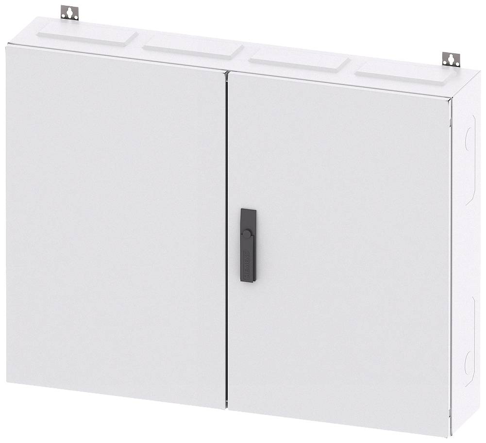 Metallschrank mit zwei Türen und einem schwarzen Griff, geeignet für die Aufbewahrung von Geräten oder Werkzeugen.