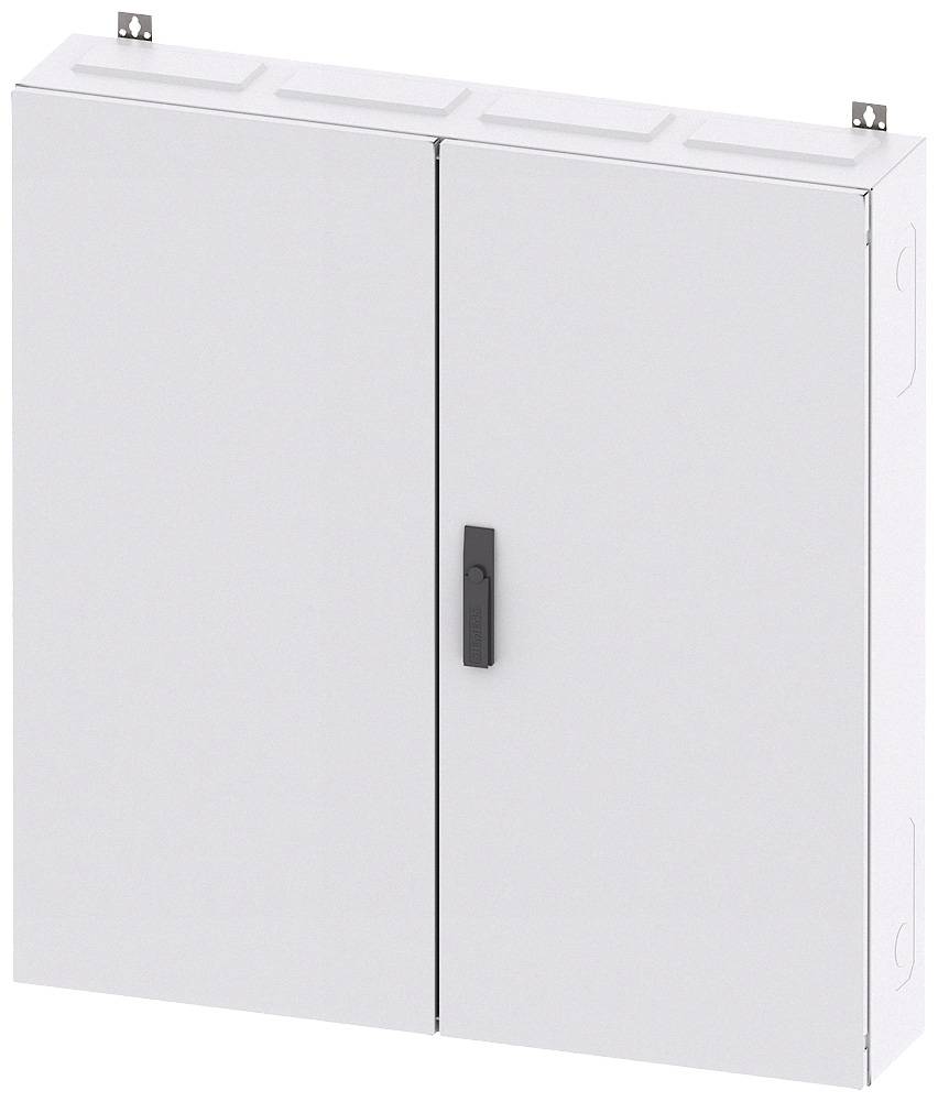 Ein weißer Schrank mit zwei Türen und einem schwarzen Griff, geeignet für die Montage an der Wand.